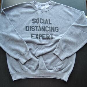 Social Distancing Expert Gray Crewneck Sweater Medium